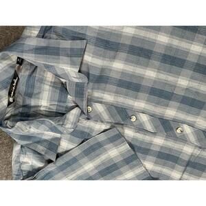 Travis Mathew Men's Casual Short Sleeve Button-Up Shirt, Medium Blue Plaid